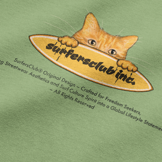 Surfer Cat — Boxy Oversize Tişört Adaçayı Yeşili